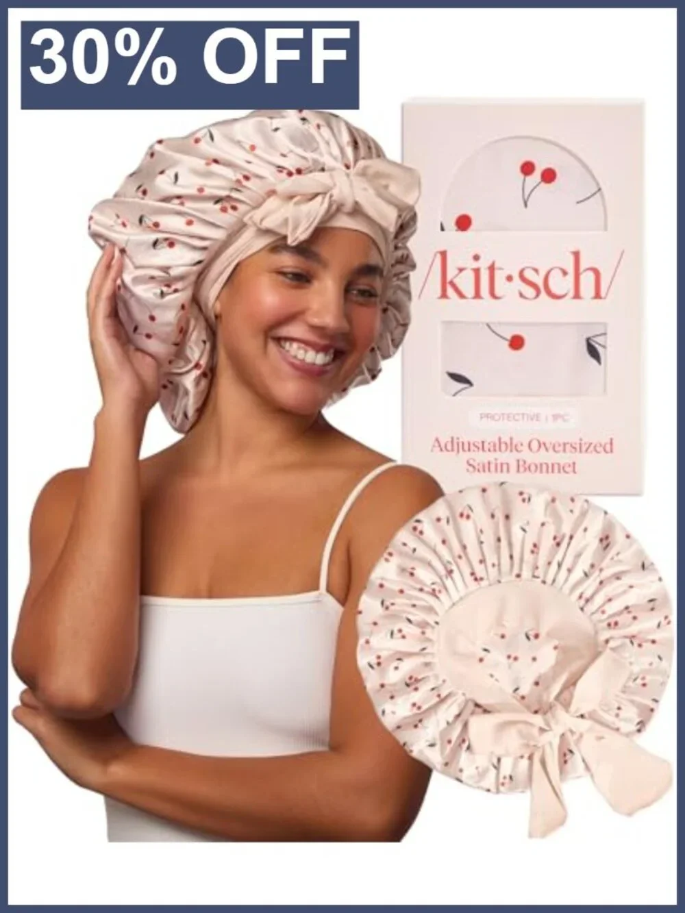 XL Satin Sleep Bonnet with Adjustable Ties for Curly Hair